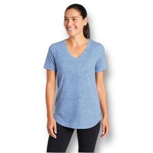 Athleta M Blue Camo V-Neck Tee Performance Lightweight Activewear Yoga Gym